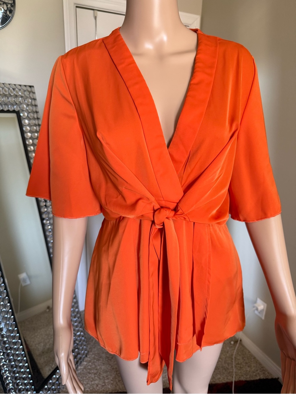 Orange Tie-Front Women’s Blouse